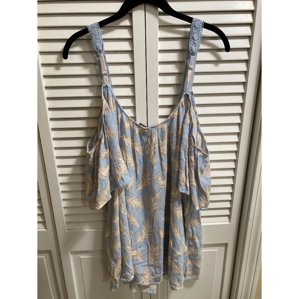 Torrid Plus Size Feather Pattern Blue & Tan Gauze… - image 4